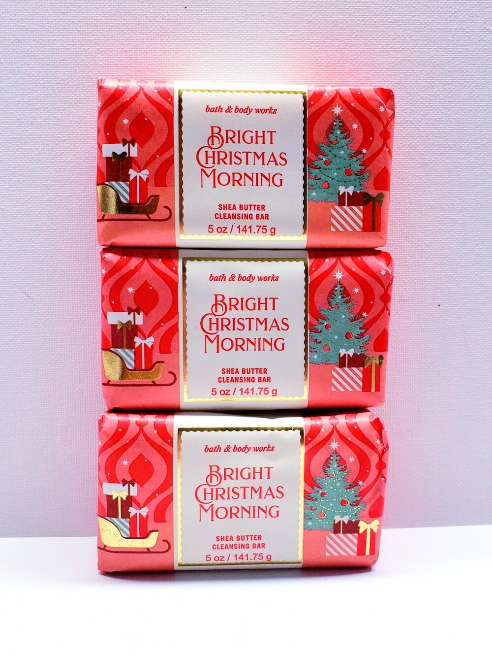 Bath & Body Works BRIGHT CHRISTMAS MORNING Shea Butter Cleansing Bar Soap(3 Pcs)